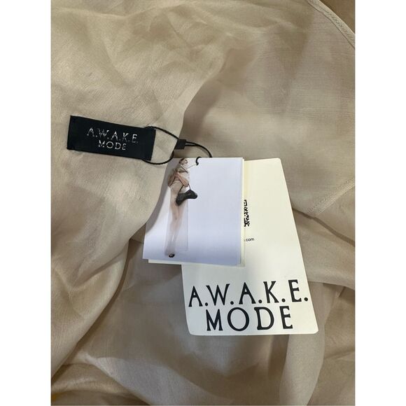 A.W.A.K.E. Mode Tuxedo Silk Gathered Cocktail Dress in champagne US10 $1015 - Picture 9 of 10